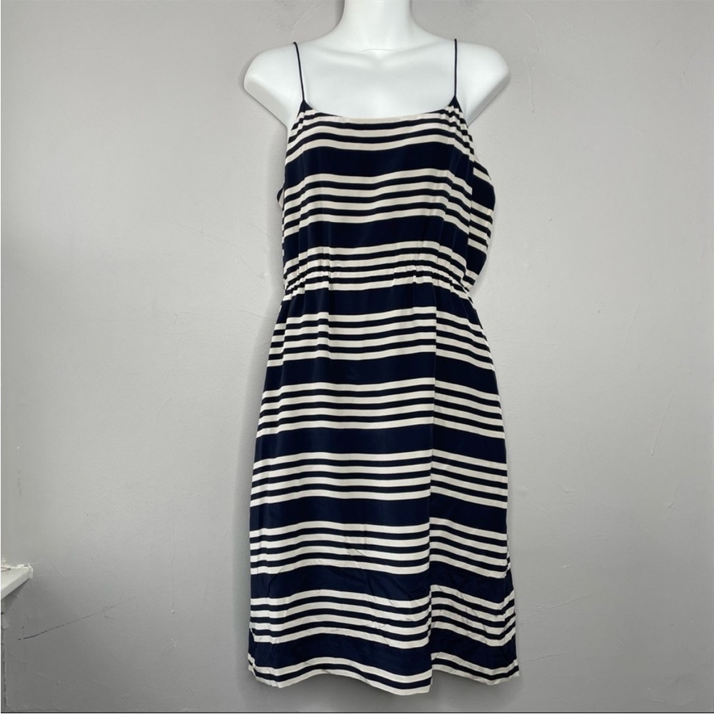 J CREW Navy Blue White Silk Striped Summer Dress - Picture 1 of 9